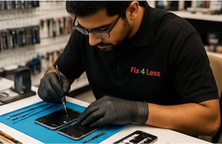 Fix4Less technician repairing a smartphone